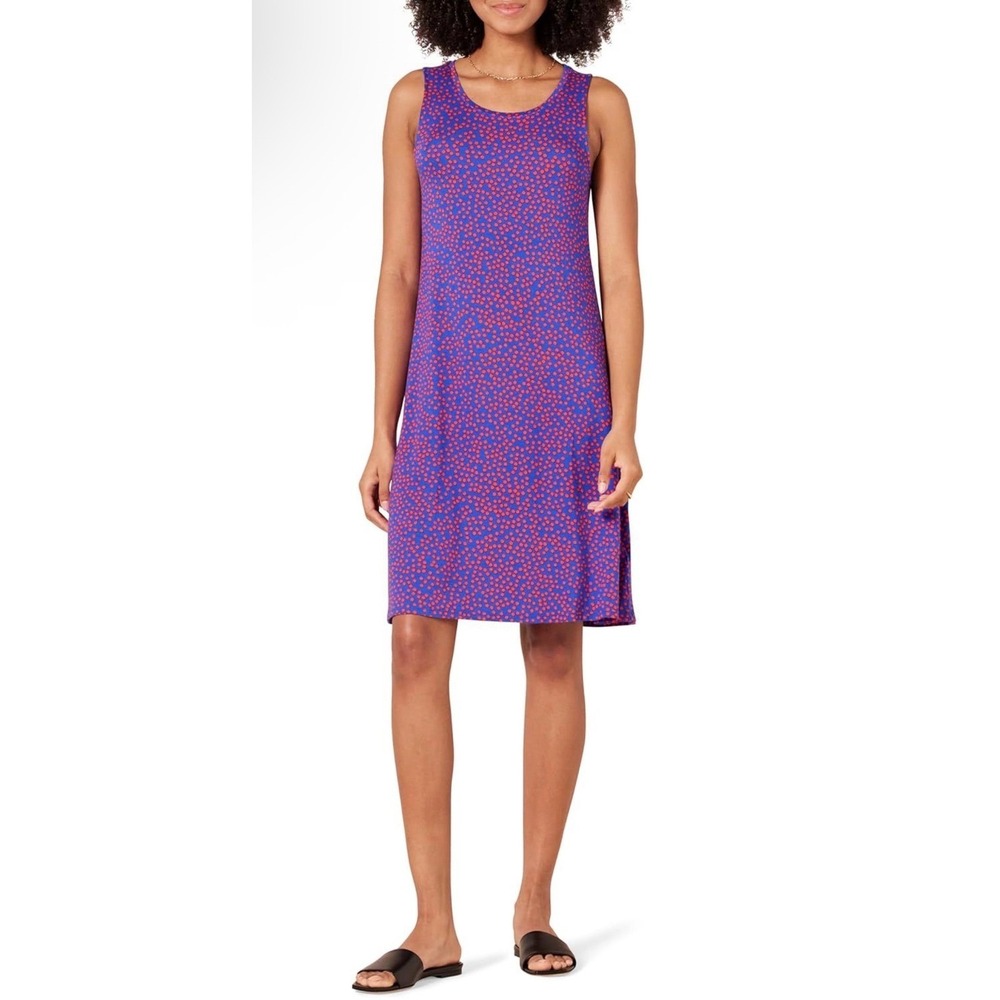 Amazon Essentials Womens Tank‎ Swing Dress Navy Blue Red Micro Dot Sleeveless L